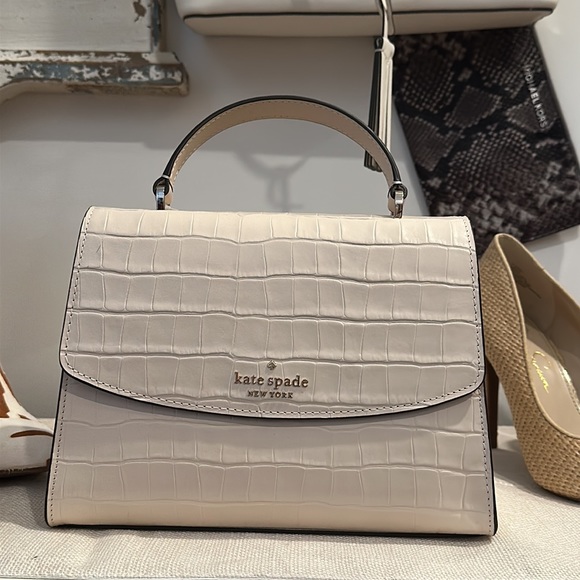 KATE SPADE New York Croc Embossed Leather Top Handle Satchel in Bone, NWT - Picture 4 of 16